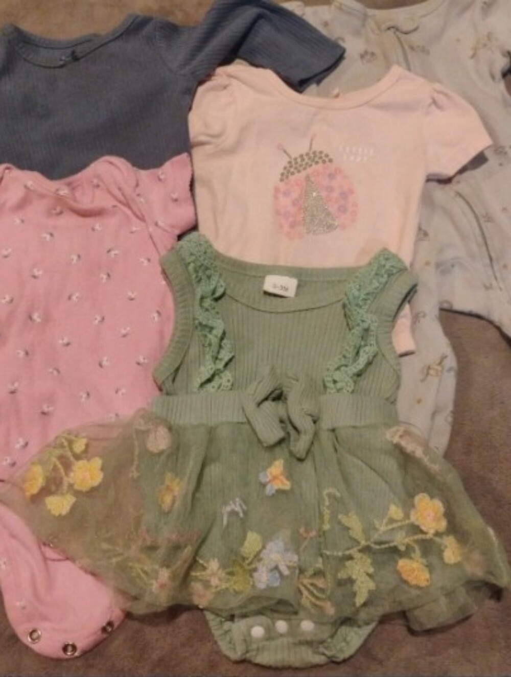 Carter's & Garanimals Baby Girl Clothes Lot 5pc Romper Onesies - 0-3m/3m